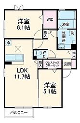 小田急小田原線 百合ヶ丘駅 徒歩14分の賃貸アパート 1階2LDKの間取り