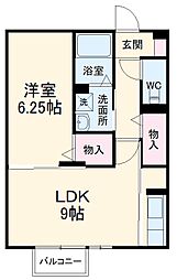 アヴニール大手 1階1LDKの間取り