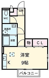 ジーニアル中田 1階ワンルームの間取り