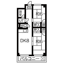 名鉄瀬戸線 尼ケ坂駅 徒歩7分の賃貸マンション 9階2DKの間取り