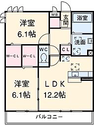 シャンポール 3階2LDKの間取り