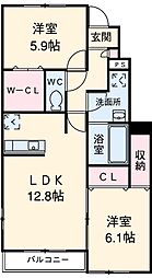 リーブル　広田 1階2LDKの間取り