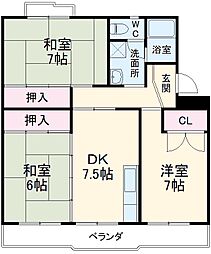 名鉄三河線 豊田市駅 徒歩13分の賃貸マンション 3DKの間取り
