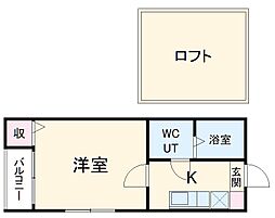 フロール尾頭橋 1階1Kの間取り