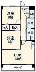 JR東海道本線 穂積駅 徒歩15分の賃貸マンション 4階2LDKの間取り