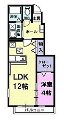 名古屋市営鶴舞線 庄内緑地公園駅 徒歩23分の賃貸アパート 1階1LDKの間取り