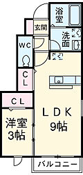 クレール国分寺 1階1LDKの間取り