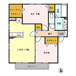 レジデンス神ノ倉Ｂ 2階2LDKの間取り