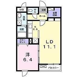 サンリット初生 1LDKの間取図画像