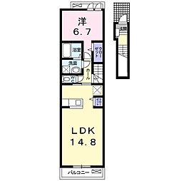 セカンドフルールＫＡＳＨＩＭＡ 2階1LDKの間取り