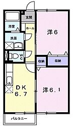 カンパーニュ壱番館 1階2DKの間取り