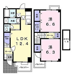 ティーハーベストＢ 1階2LDKの間取り
