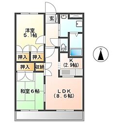 戸頭海老原ハイツ 1階2LDKの間取り