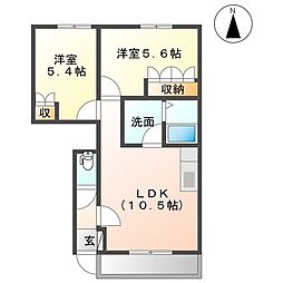 グレイスヴィラ 1階2LDKの間取り