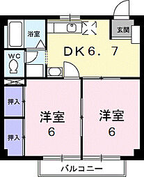 Ｖｉｌｌａ　ＡＲＡＣ 2階2DKの間取り