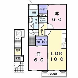 ヴェル・カーサ 2階2LDKの間取り