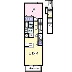 ウィスティリア 2階1LDKの間取り