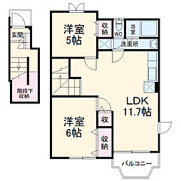 エクレール平沢II 2階2LDKの間取り