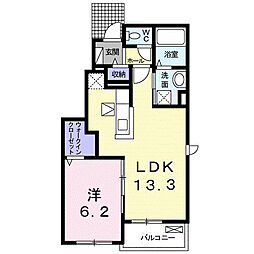 アルバII 1階1LDKの間取り
