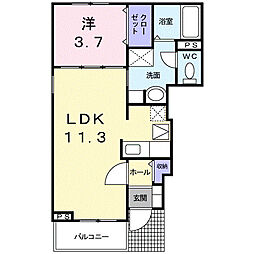 ミストラルＡ 1階1LDKの間取り