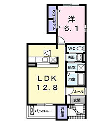 東武小泉線 成島駅 徒歩18分の賃貸アパート 1階1LDKの間取り