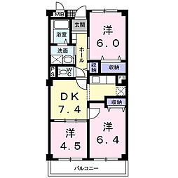 シャン・ド・フルール 3階3DKの間取り