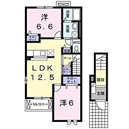 JR上越線 沼田駅 徒歩23分の賃貸アパート 2階2LDKの間取り
