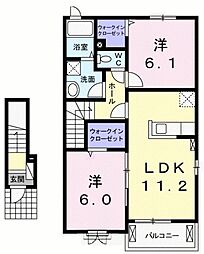 メゾンＴＫ　I 2階2LDKの間取り