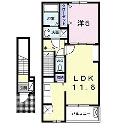 湘南新宿ライン高海 井野駅 徒歩31分の賃貸アパート 2階1LDKの間取り