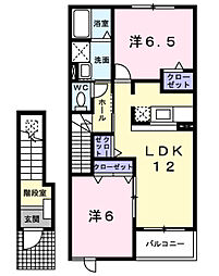 ノイ・ブリーゼＣ 2階2LDKの間取り