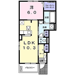 シャルム 1階1LDKの間取り