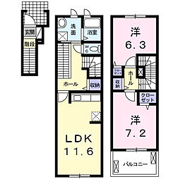ラ・シエル 2階2LDKの間取り