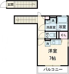 小田急小田原線 成城学園前駅 徒歩16分の賃貸アパート 2階ワンルームの間取り