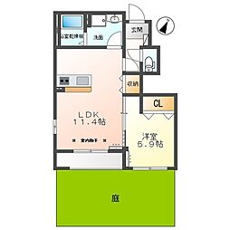 エバーレジデンス 1階1LDKの間取り