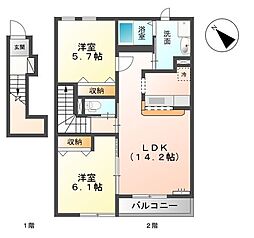 ヴェルジュドゥソレイユ 2LDKの間取図画像