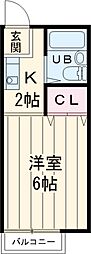 ビューラーオークボＣ棟 2階1Kの間取り