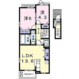 ボヌール 2階2LDKの間取り