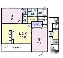 カーサ・グラード 2LDKの間取図画像