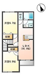 ウッドノート 2LDKの間取図画像