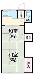 大塚荘 1階2Kの間取り
