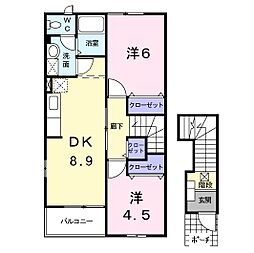 クレアール 2階2DKの間取り