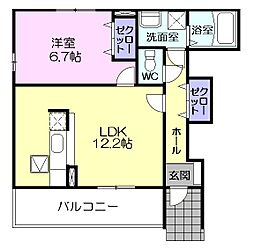 クイーンズタウンＥ 1階1LDKの間取り