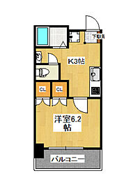 小田急小田原線 鶴川駅 徒歩6分の賃貸マンション 7階1Kの間取り
