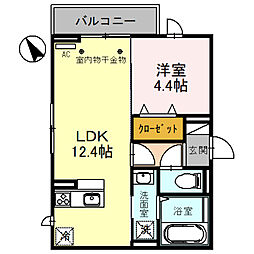 ルテドヴィラージュ 1階1LDKの間取り