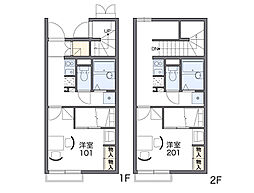 東武東上線 鶴ヶ島駅 徒歩20分の賃貸アパート 2階1Kの間取り