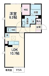 Ｃｒｅａ　Ｆｌｅｕｒ（クレア・フルール） 1階1LDKの間取り