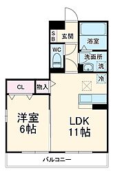 ブランシュールＢ棟 1階1LDKの間取り