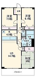 東武東上線 川越市駅 徒歩14分の賃貸マンション 1階3LDKの間取り