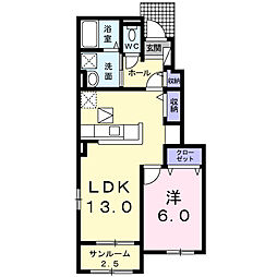 クローバーB 1LDKの間取図画像