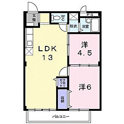 ハイツHIRO 2LDKの間取図画像